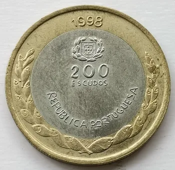 Португалия 1998 Лиссабон Всемирная выставка 200 Эскудо Двухцветная биметаллическая памятная монета весом 9,8 г 28 мм