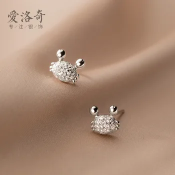 Серебряные серьги-гвоздики S925 в корейском стиле, свежая сладкая элегантность, океанический бриллиантовый краб, девчачьи серьги в форме сердца