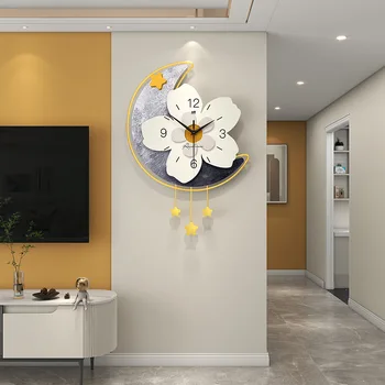 Современные минималистичные часы, висящие на стене в гостиной, Фоновое украшение крыльца дома, Подвесные креативные часы с цветами