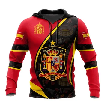 Толстовка с изображением испанской эмблемы, мужская одежда с 3D принтом Национального флага Испании, Новинка в толстовках, женская мода Harajuku, пуловер Y2k