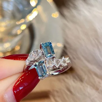 Элегантные кольца с кристаллами, ювелирные изделия из стерлингового серебра 925 Пробы, Ослепительные Обручальные кольца с кубическим цирконием для женщин 2023, Модный ювелирный подарок в Корее